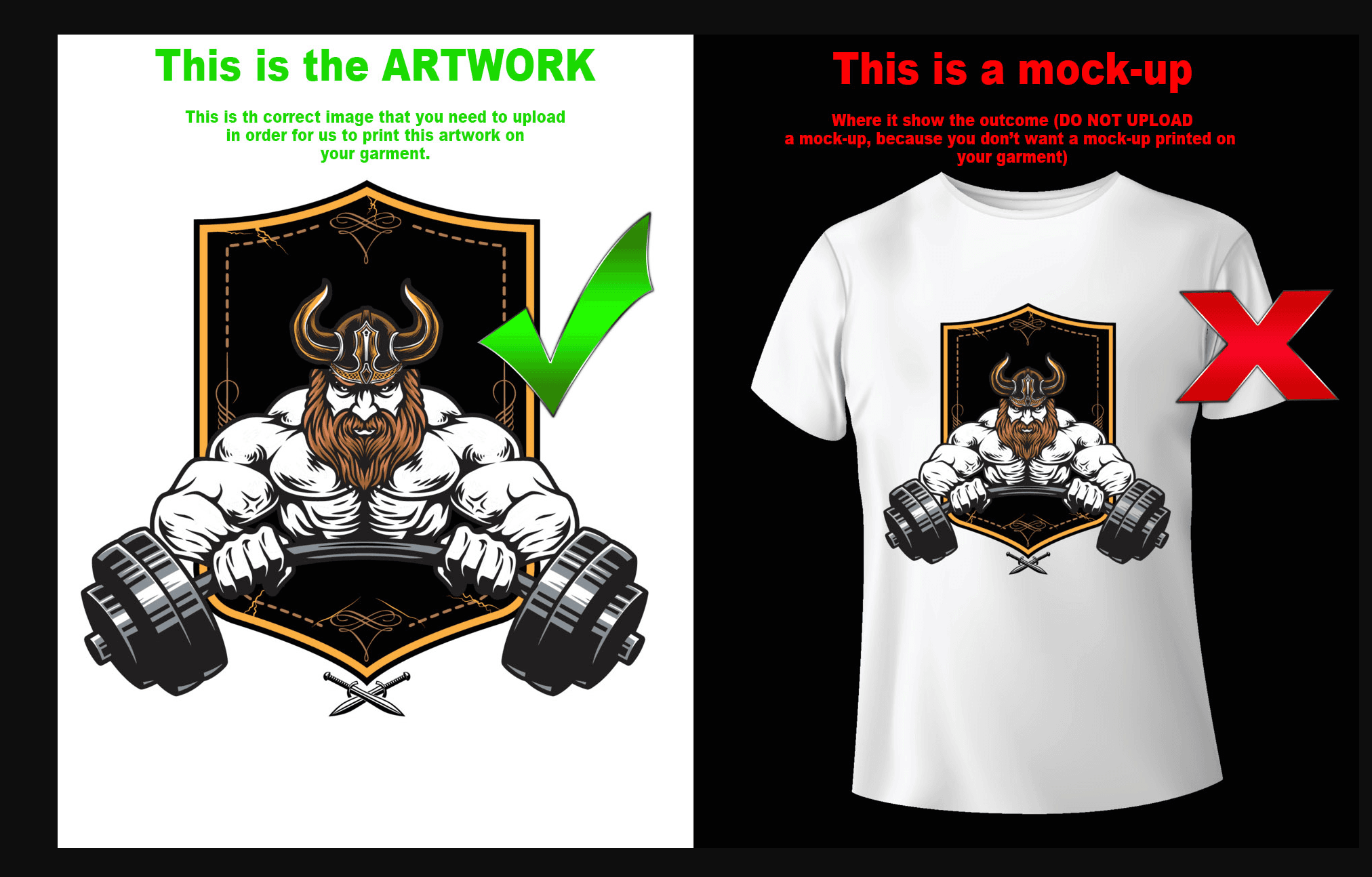 Upload the artwork print file, not a mock-up preview.