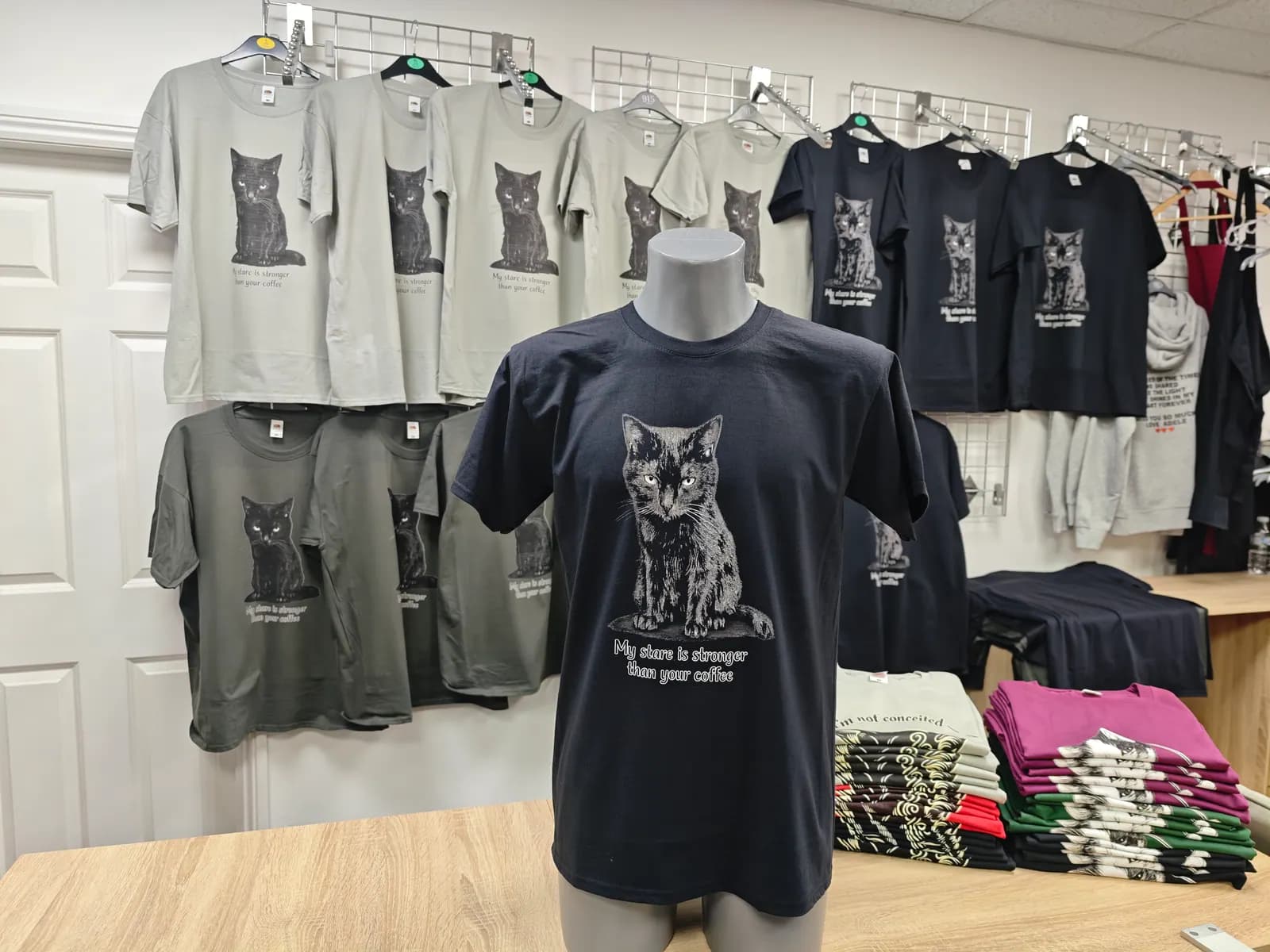 Black slogan t-shirt printed at our West Midlands workshop